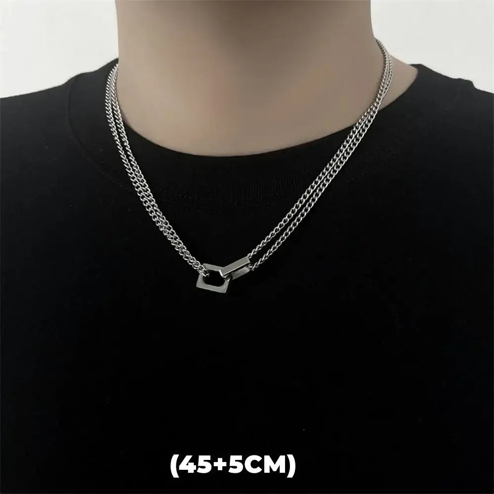 Hip Hop Zircon Star Double Layer Necklace for Men and Women Trendy Titanium Steel Jewelry