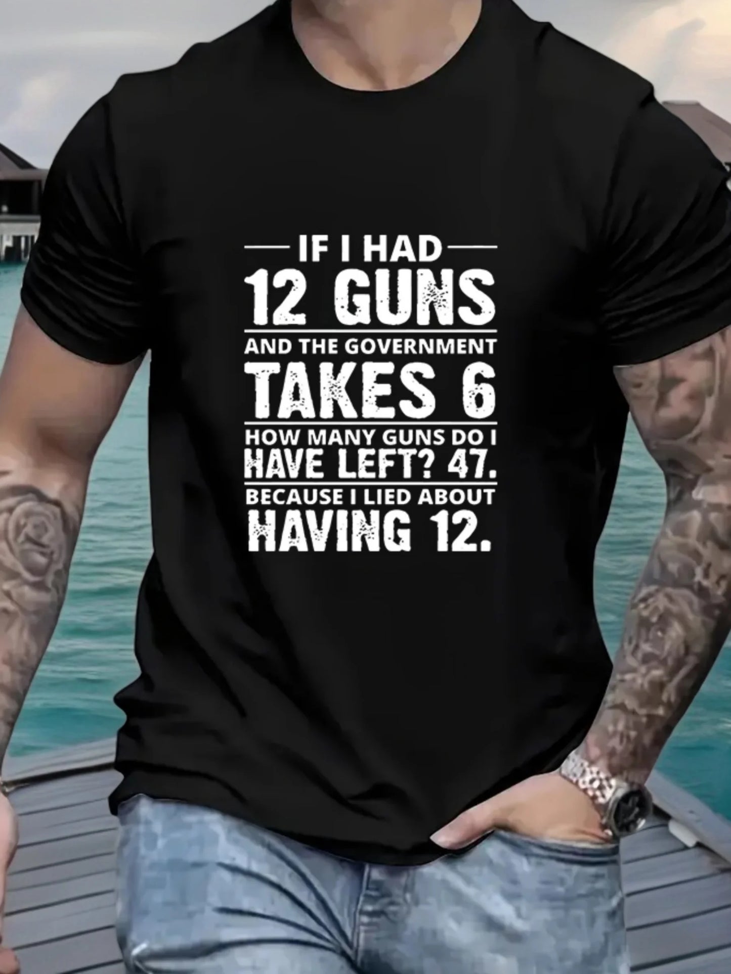 Comfortable Cotton Printed Men's T-Shirt Short Sleeve Crew Neck 12 Guns Spring Summer Collection