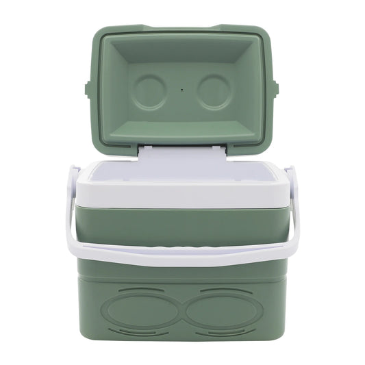 8.5L Portable Insulated Camping Cooler Box for Outdoor Picnics and Beach Activities Green White