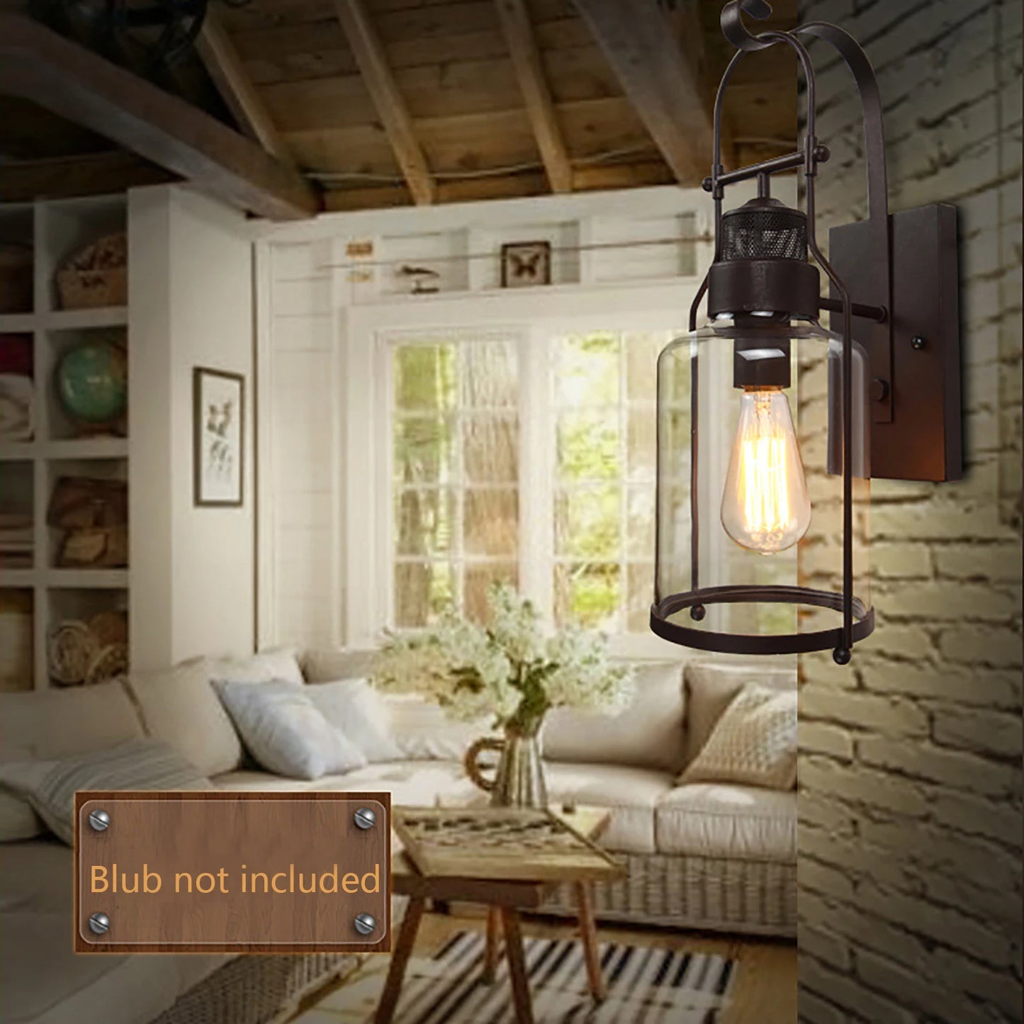 Vintage Wall Light – Retro Industrial Lamp with Iron Frame and Clear Glass Shade for Bedroom and Living Room