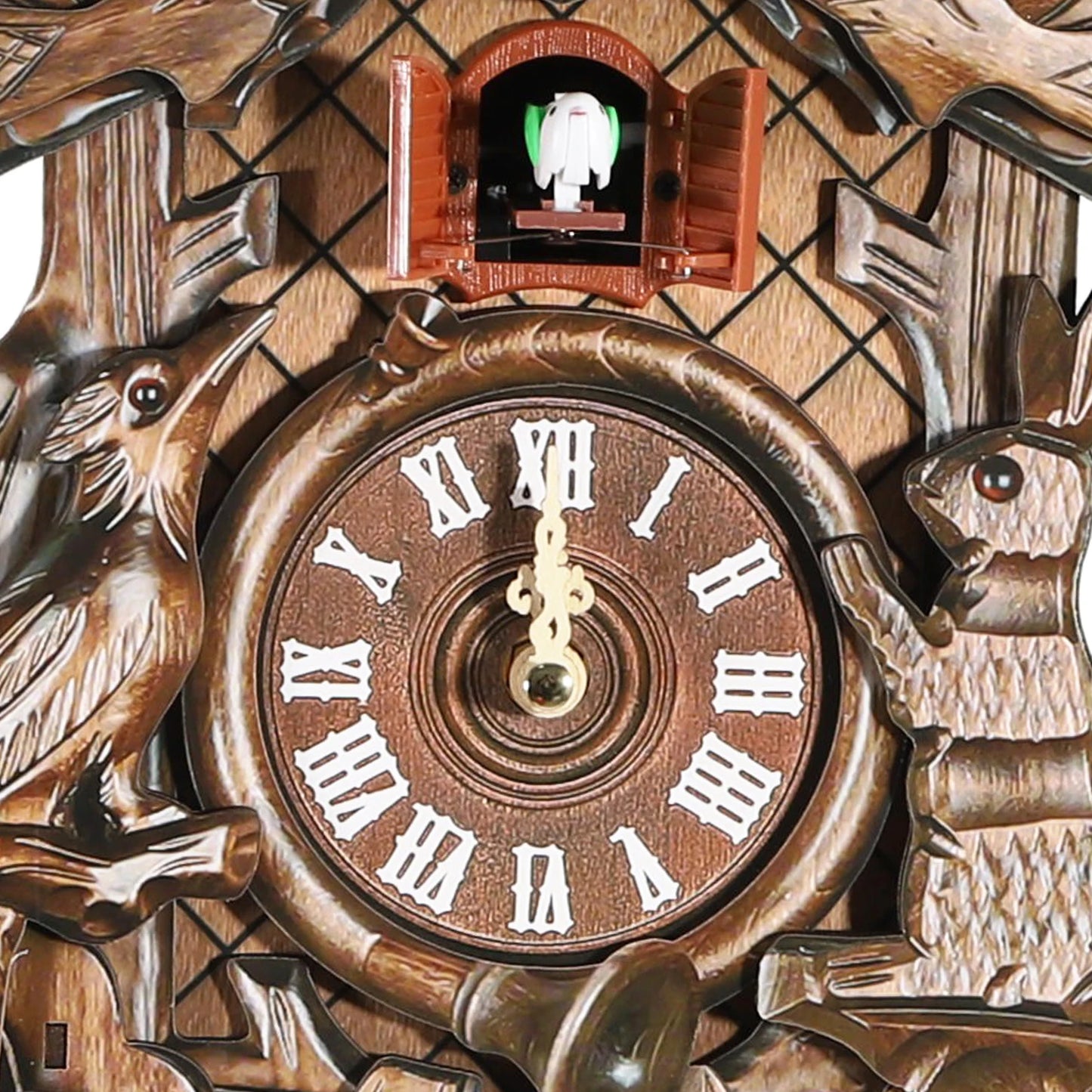 Antique Forest Cuckoo Clock – Silent Pendulum, Adjustable Sound, Deer, Rabbit, and Bird Design