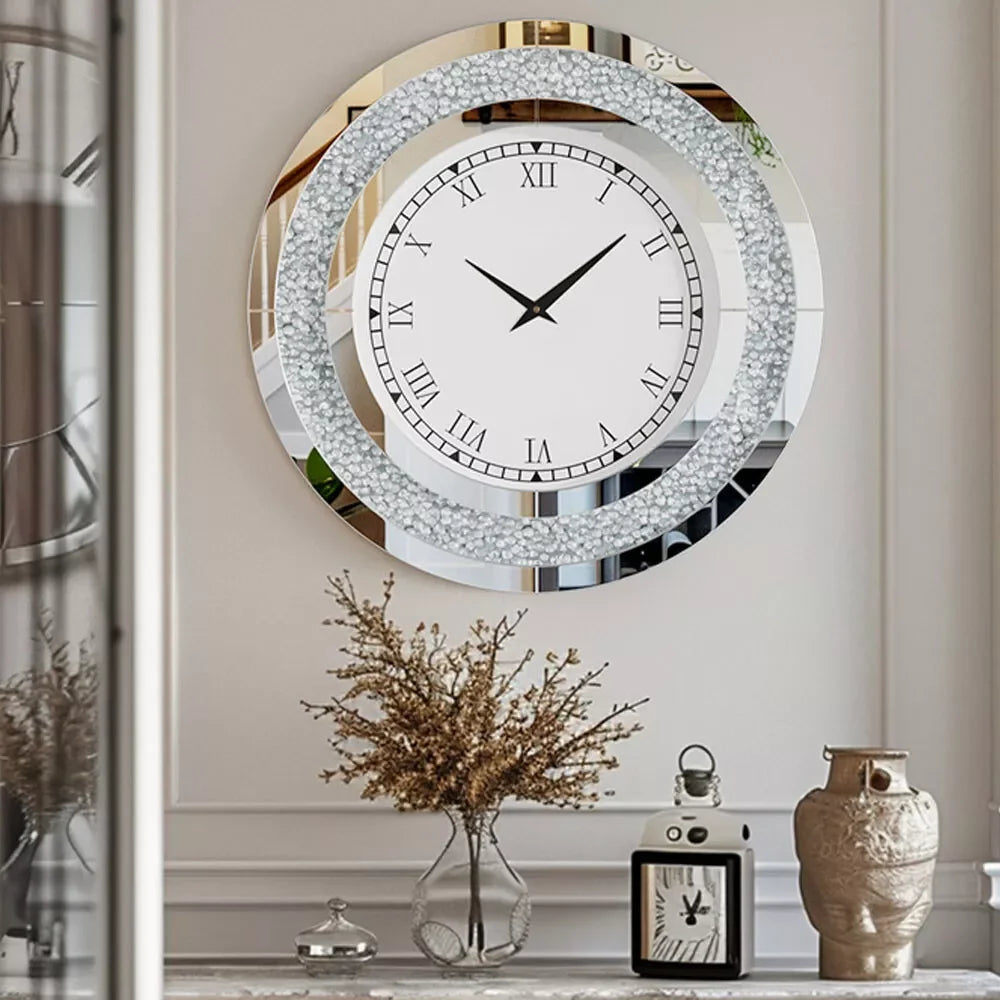 LUVODI 32inch Large Diamond Crystal Modern 3D Wall Clock Living Room Kitchen Bedroom Hall Clock with Roman Numerals