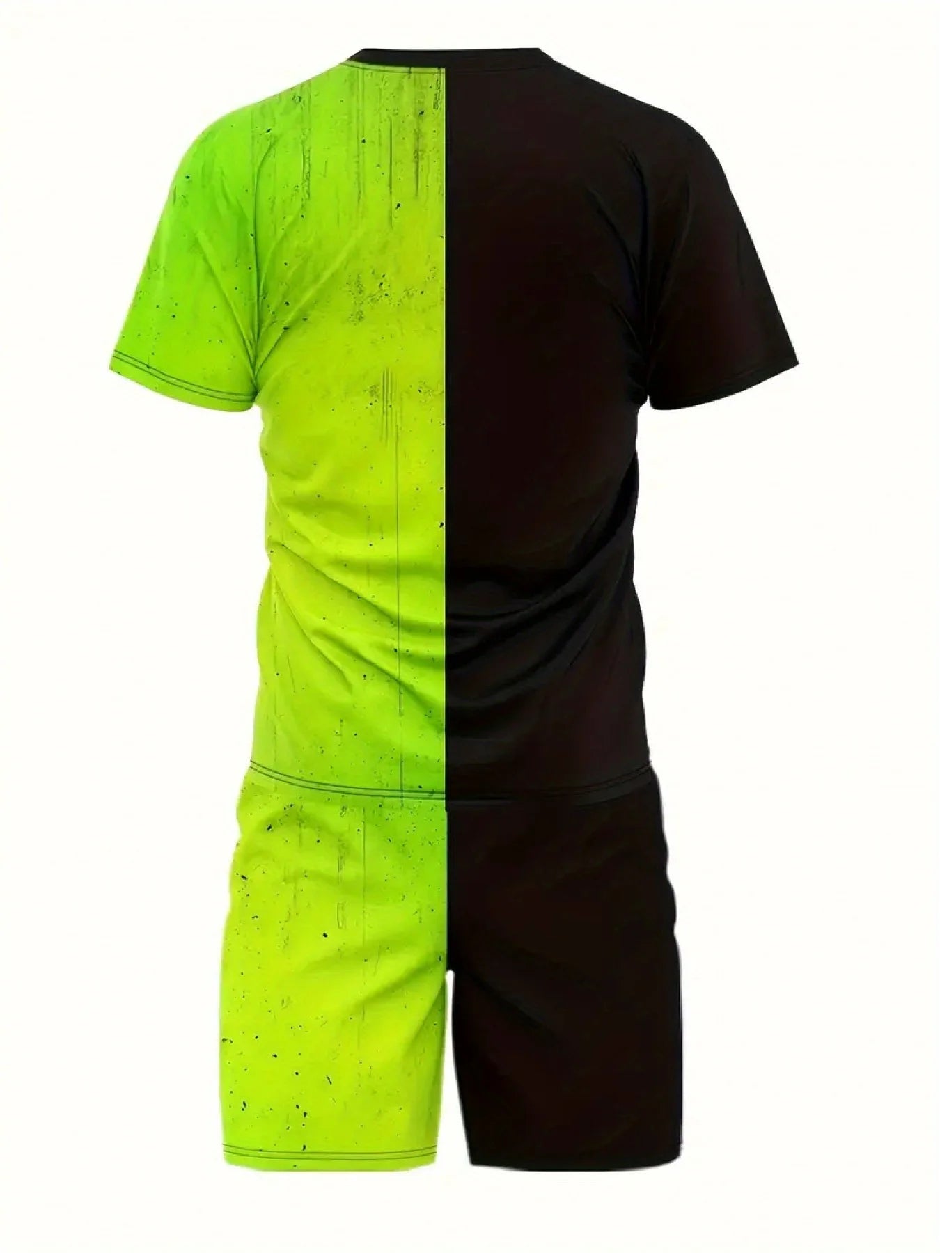 Men's Trendy Round Neck Short Sleeve Two Piece Suit with 3D Digital Printing Pattern