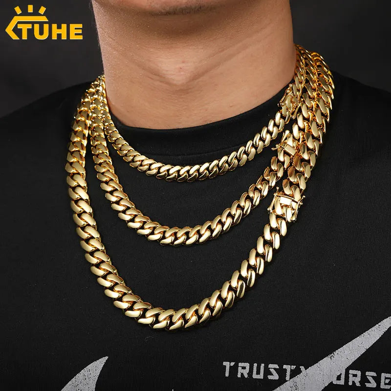 20mm Heavy Solid 18K Gold Plated Miami Cuban Link Chain Necklace for Men