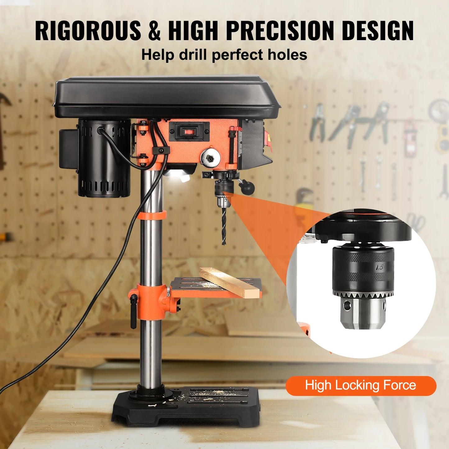 SucceBuy Tabletop Drill Press 3.2Amp 120V 5 Speed Settings 10'' Swing, Comes with Laser Pointer Illumination Light for Wood Work