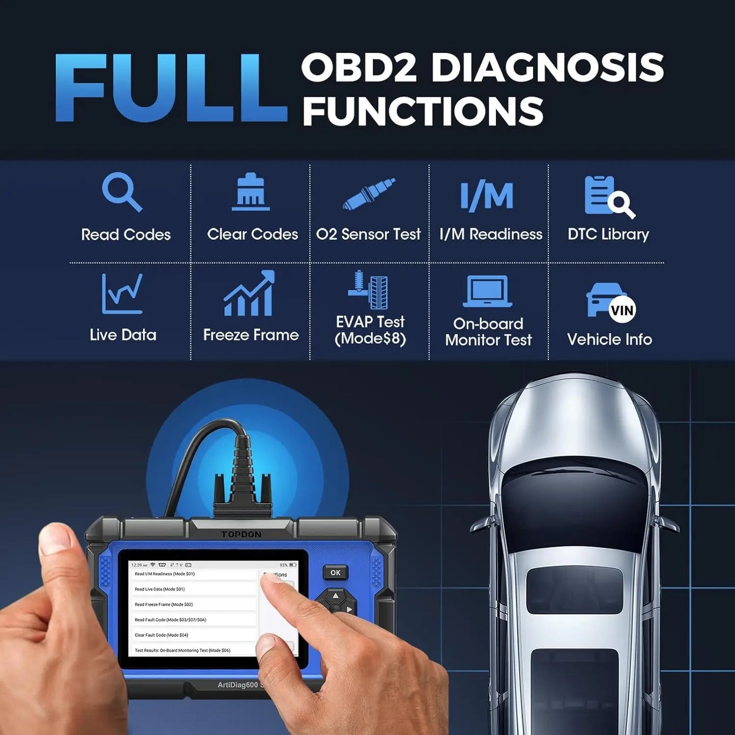 Topdon Artidiag600S OBD2 Scanner Automotive Diagnostic Tool with 8 Reset Functions