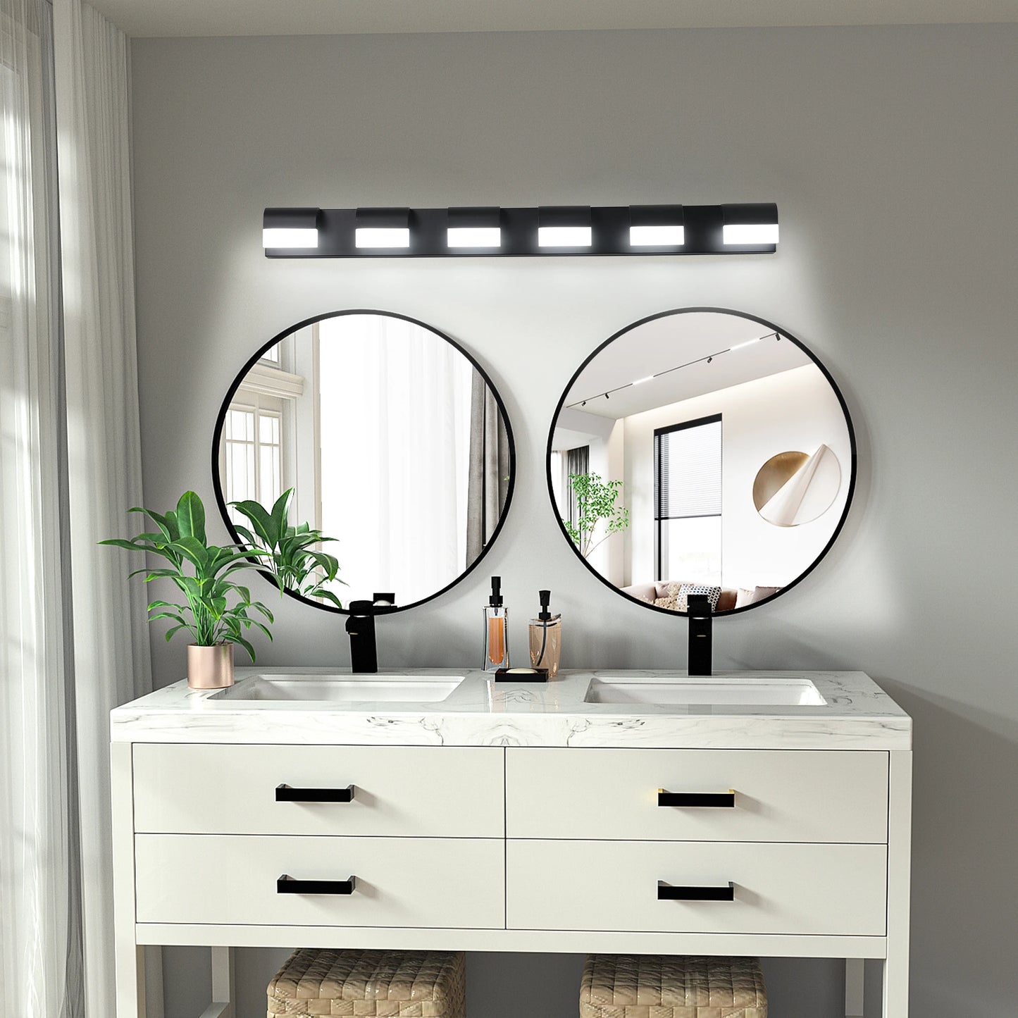 Modern Bathroom Vanity Lighting 4/5/6 Lights LED Vanity Lights Over Mirror Bath Wall Lighting-Black Finish