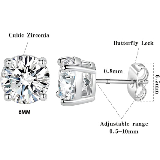925 Sterling Silver Moissanite Stud Earrings for Men and Women in 6mm 7mm 8mm Sizes