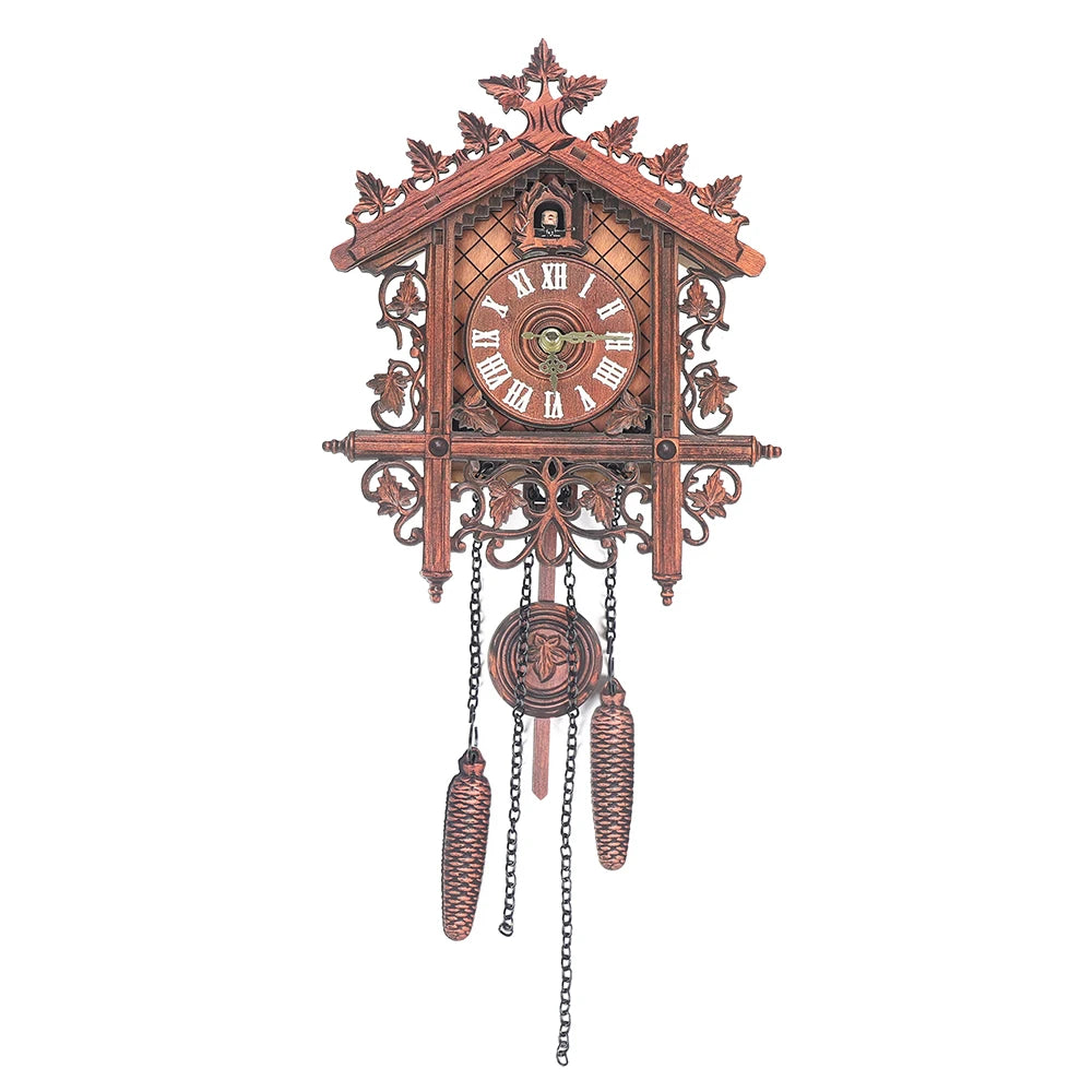 New Wooden Wall Clock Hanging Clock Antique Swing Pendulum Three-Dimensional Appearance Wall Clock for Living Room