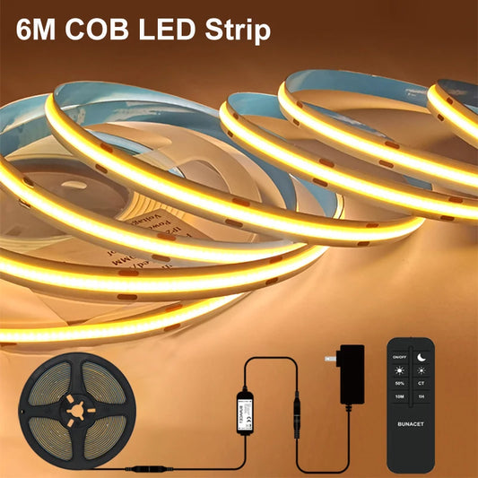 COB LED Strip 6M Warm White LED Strip Dimmable 24V 3000K  CRI90+ Strip Light LED Strip for Kitchen Bedroom Living Room Closet
