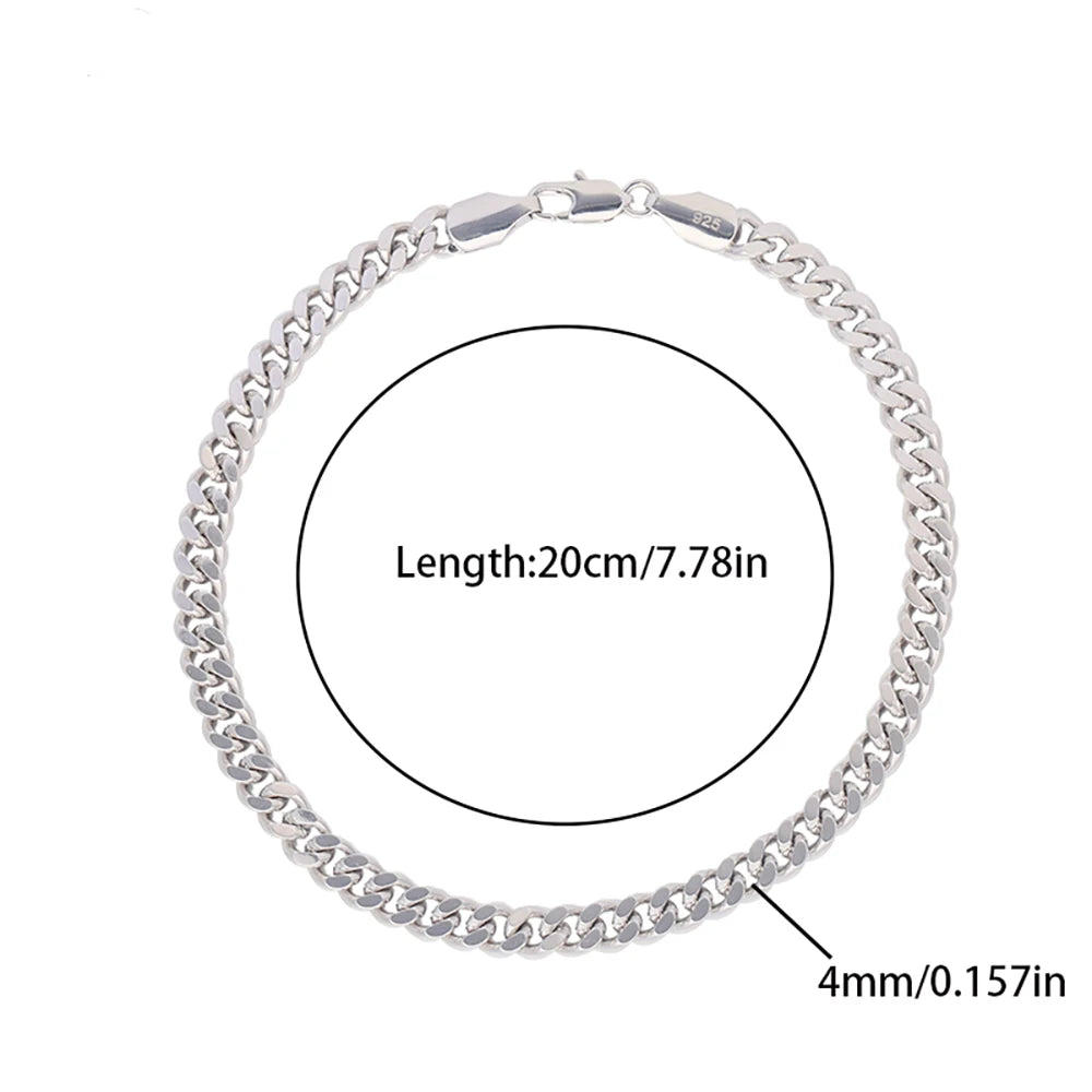 925 Sterling Silver Handmade 4mm Snake Chain Bracelet for Men and Women