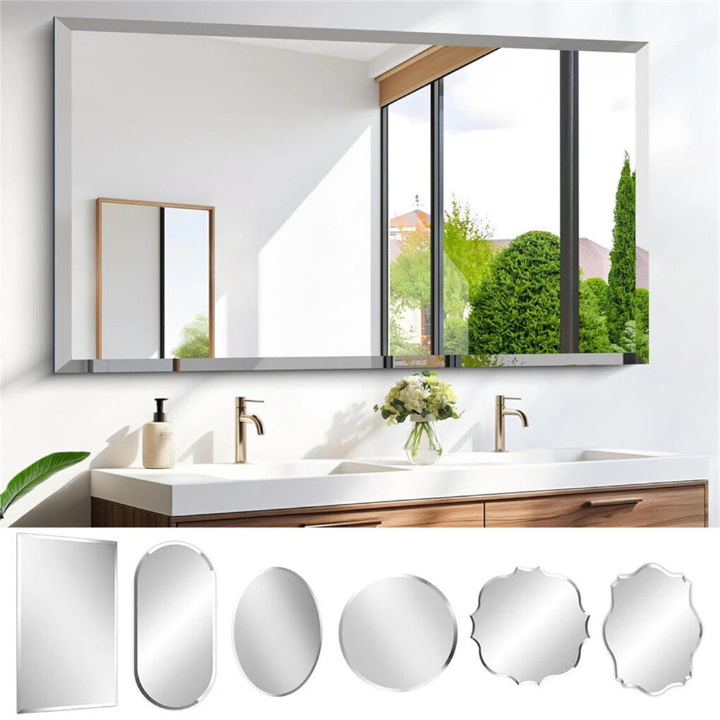40-120CM Beveled Edge Frameless Unframed Bathroom Mirror with Hanging Fixings Vanity Mirror for Bathroom, Living Room Entryway