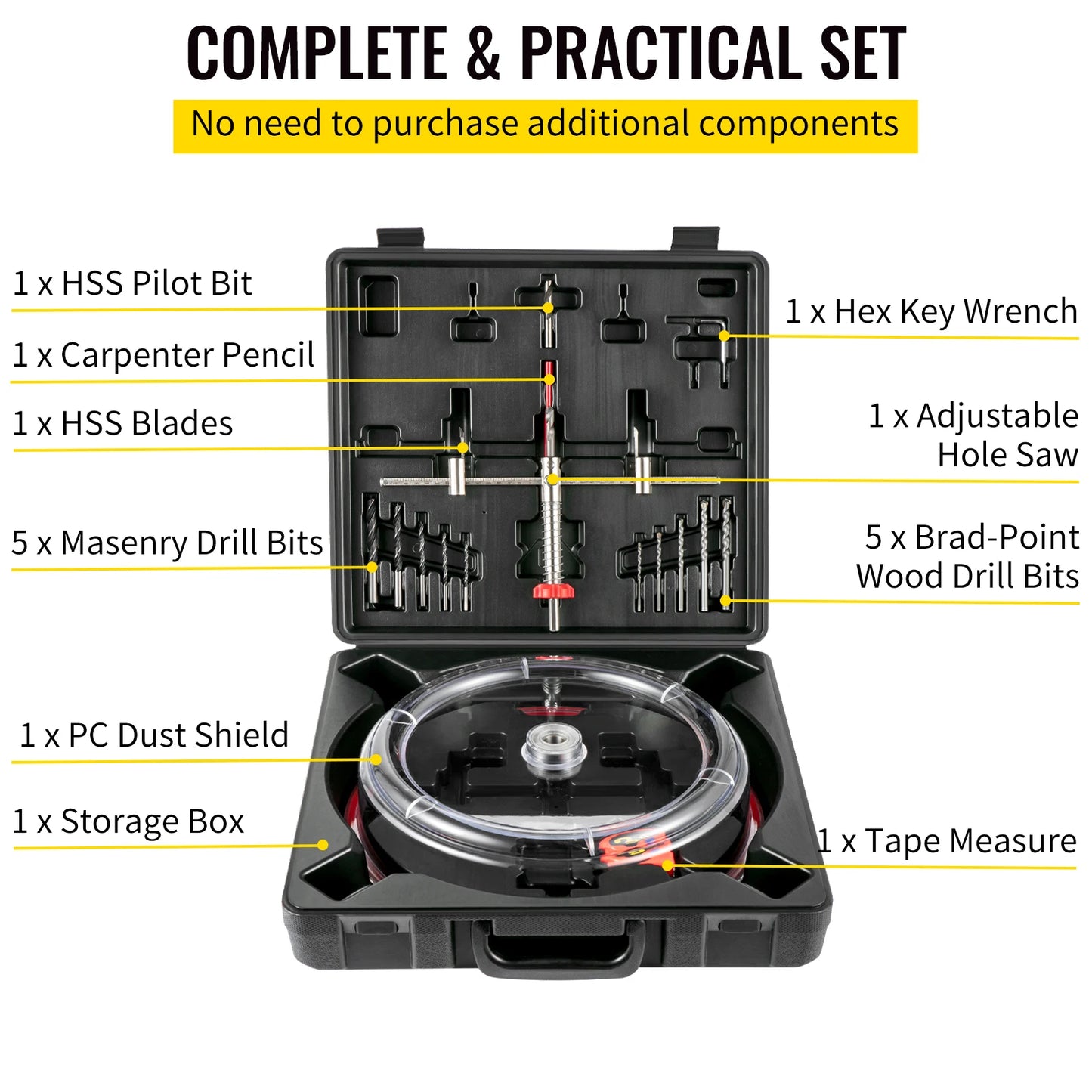 VEVOR 40-200mm 40-300mm Adjustable Steel Hole Saw Cutter Kit w/ Shield Hole Cutter Drill Bit DIY Tool for Sheetrock Veneer Slate