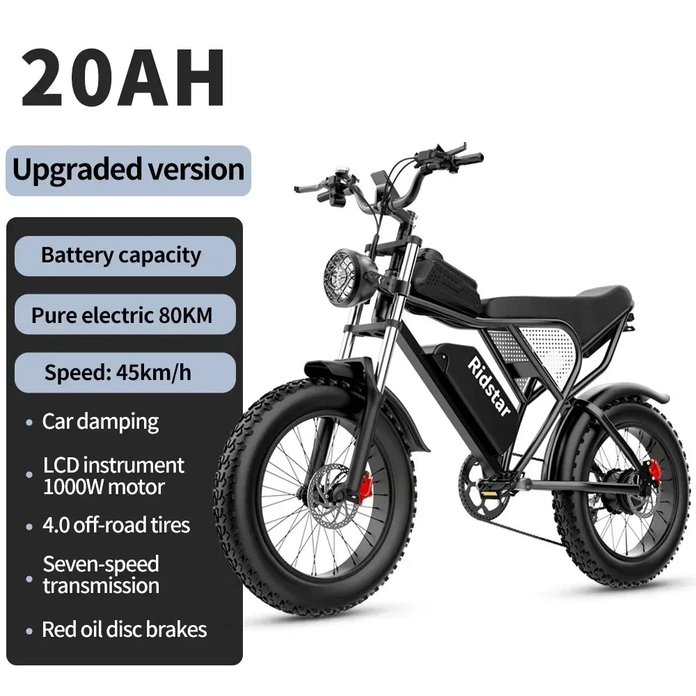 Ridstar Q20 Electric Bike 2000W Dual Motor 52V 40AH Off-Road E-Bike 20 Inch Tires