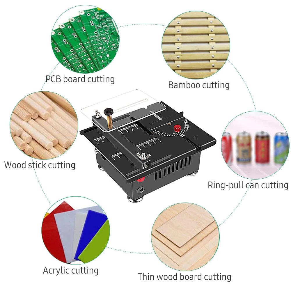 100W Mini Desktop Electric Table Saw with Adjustable Speed and Angle for Precision Cutting
