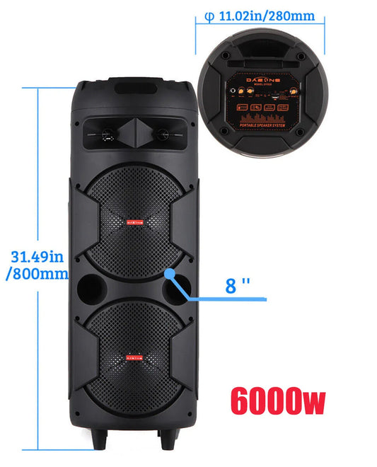 6000W Portable Bluetooth Speaker with Heavy Bass RGB Light for Party and Karaoke