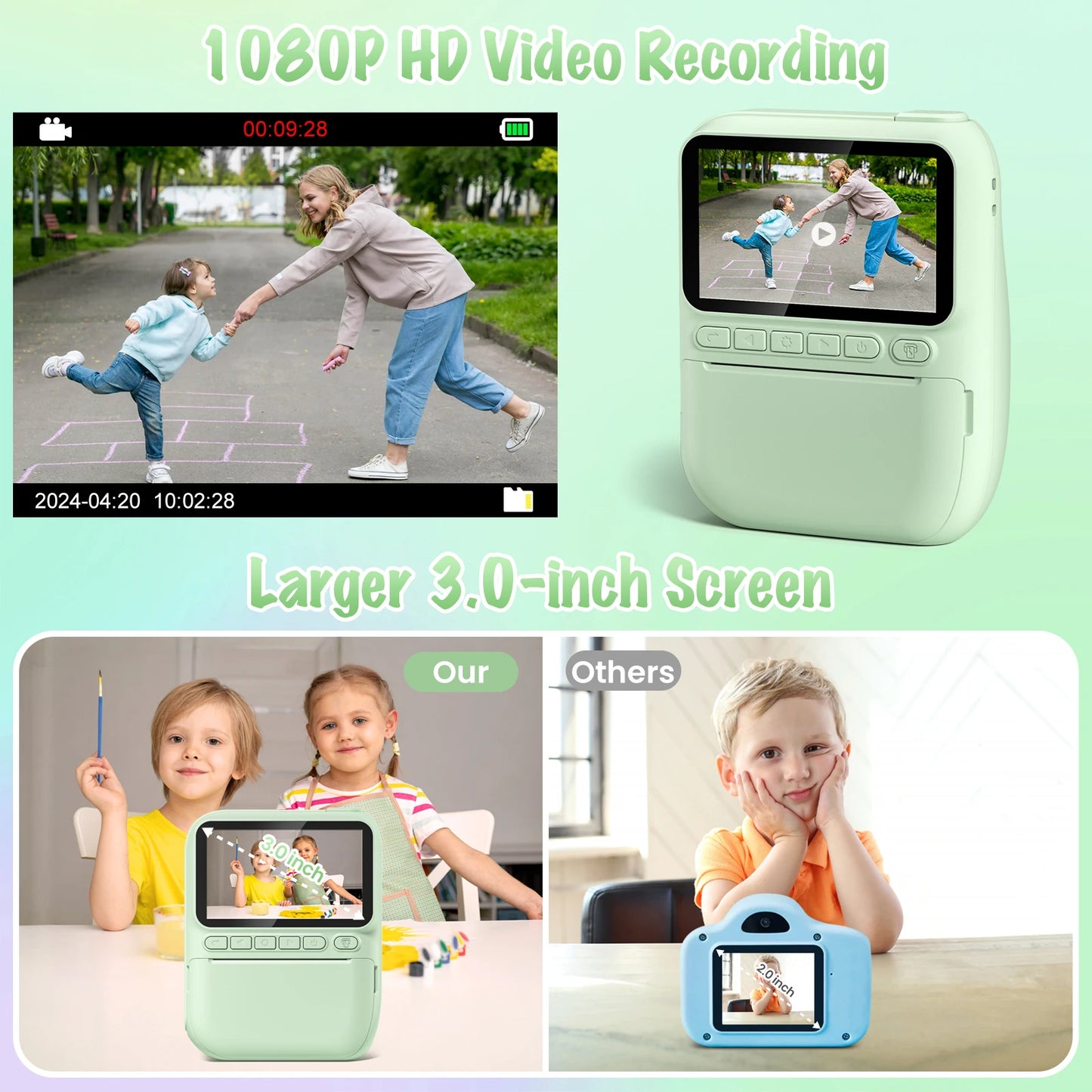 Gofunly Kids Instant Print Camera Mini Digital 1080P Video Recorder for Ages 6 to 12