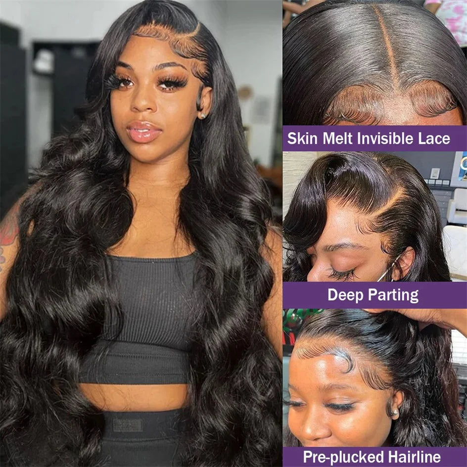 13x6 HD Lace Frontal Wig Body Wave Brazilian Human Hair for Black Women 30-40 Inch