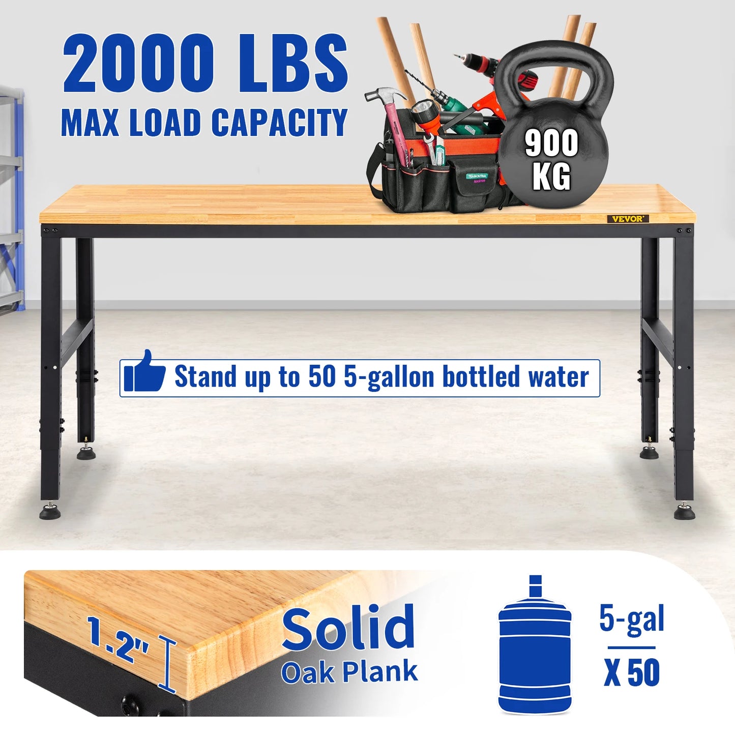 SucceBuyMulti Adjustable Workbench Woodworking Hardwood Work Bench with Power Outlets Foot Pads for Workshop DIY Office Home Use