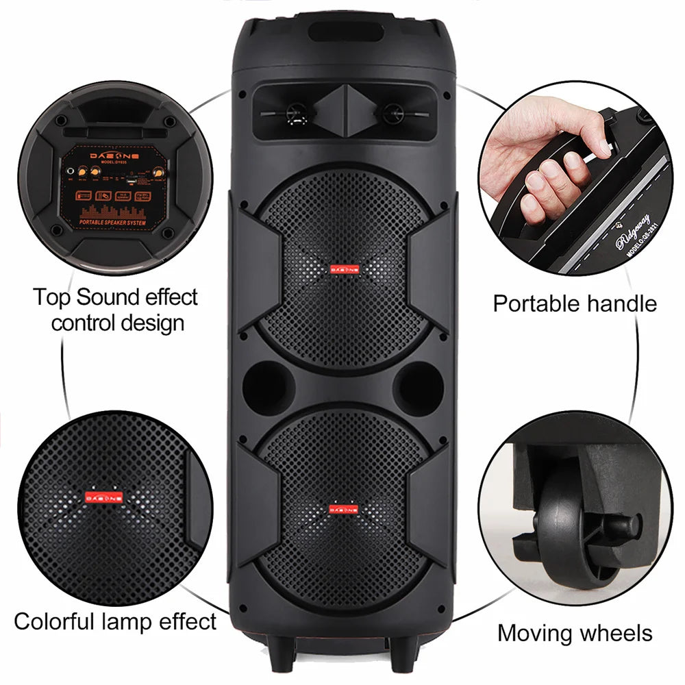 6000W Portable Bluetooth Speaker with Heavy Bass RGB Light for Party and Karaoke