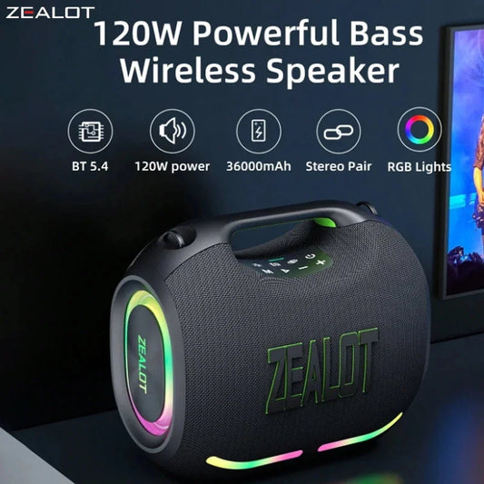 Zealot ZE01 120W Wireless Speaker with Carry Handle TWS Dual Pairing and RGB Light