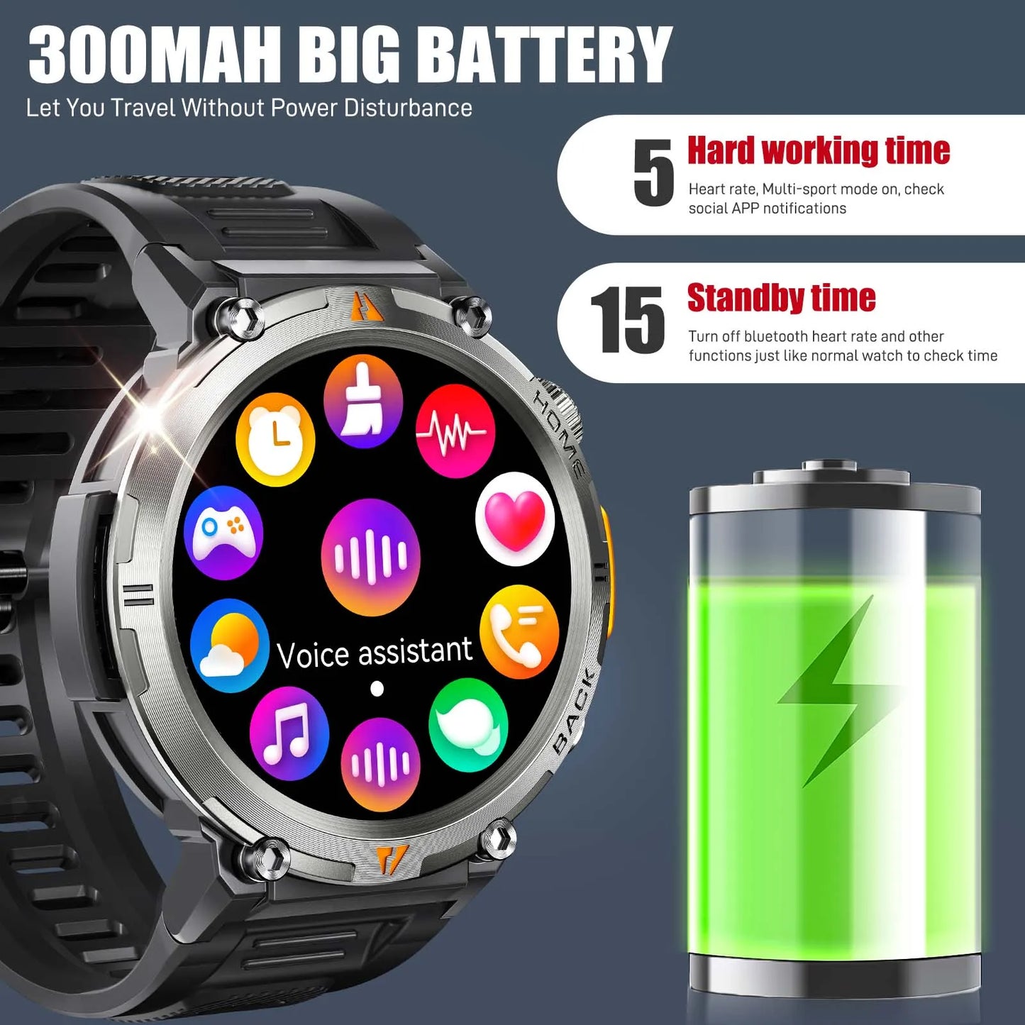 EIGIIS 2024 KE3 Bluetooth Call Smart Watch for Men with Health Monitor and Full Touch Screen