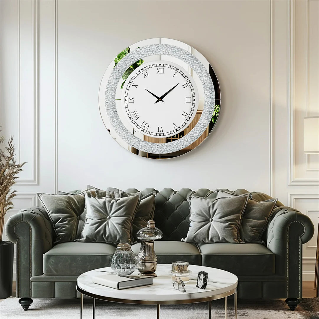 LUVODI 32inch Large Diamond Crystal Modern 3D Wall Clock Living Room Kitchen Bedroom Hall Clock with Roman Numerals