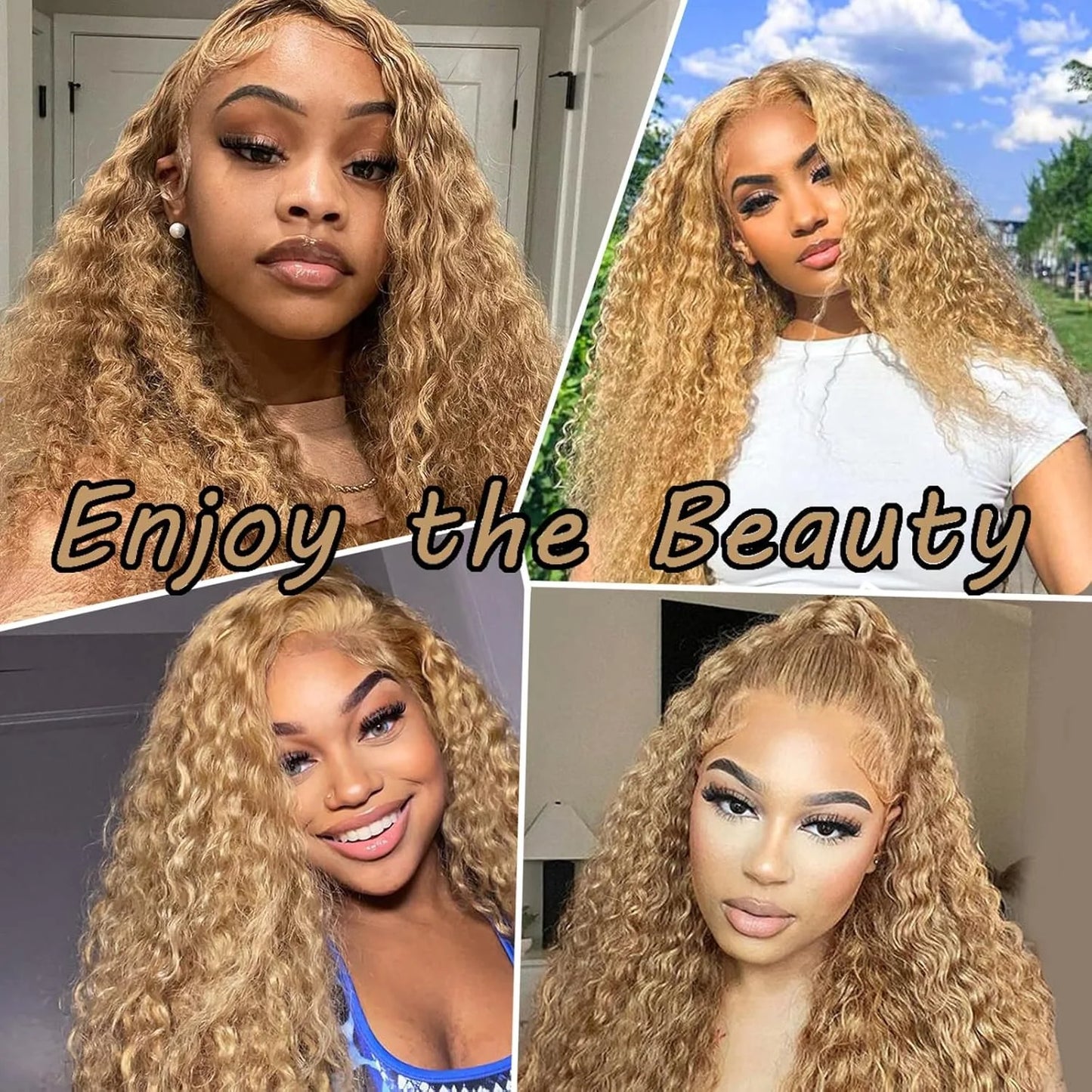 Honey Blonde Deep Wave Lace Front Wig 30 Inch Human Hair Curly Wig for Women