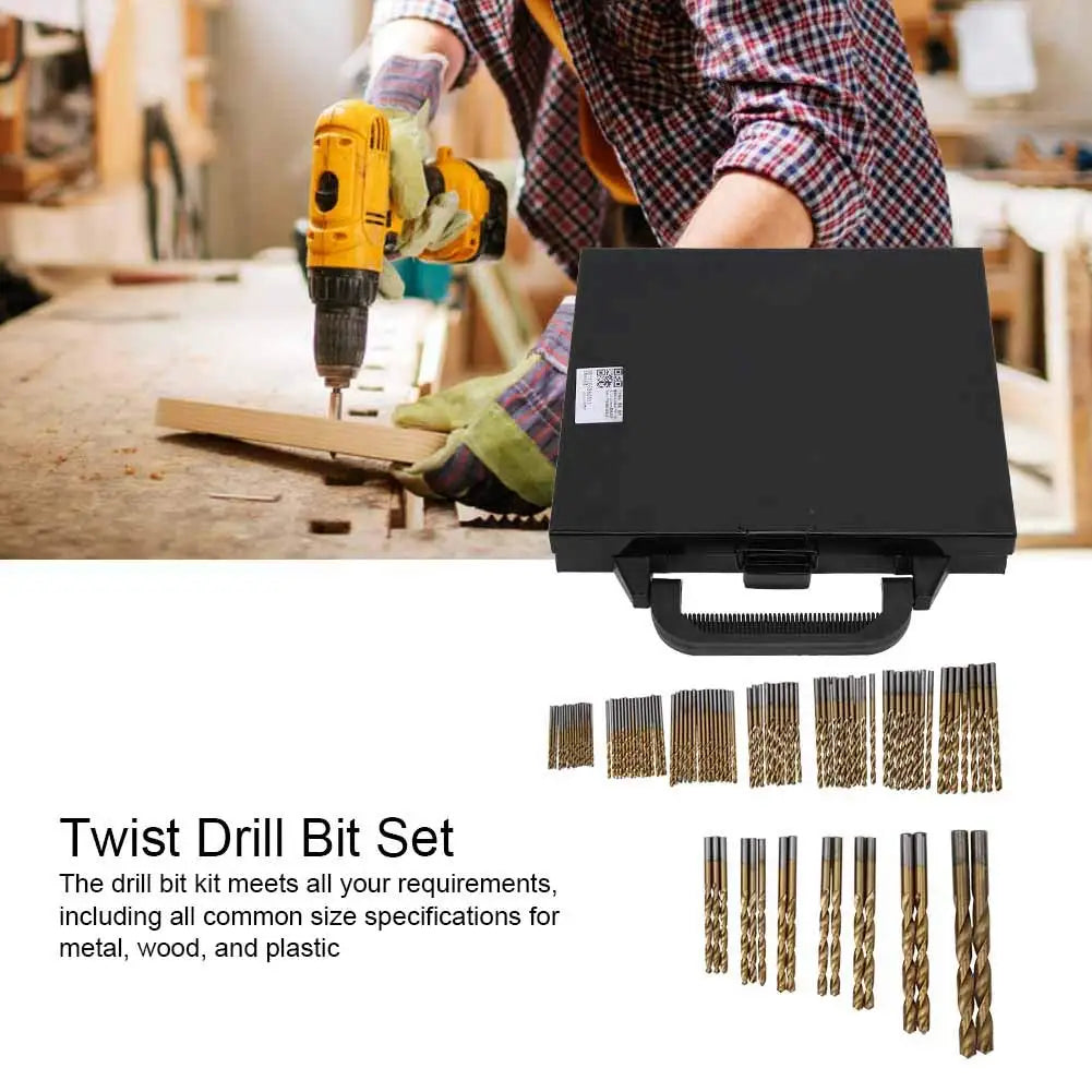 99PCS Twist Drill Set High Speed Steel Titanium Plated for Woodworking Projects