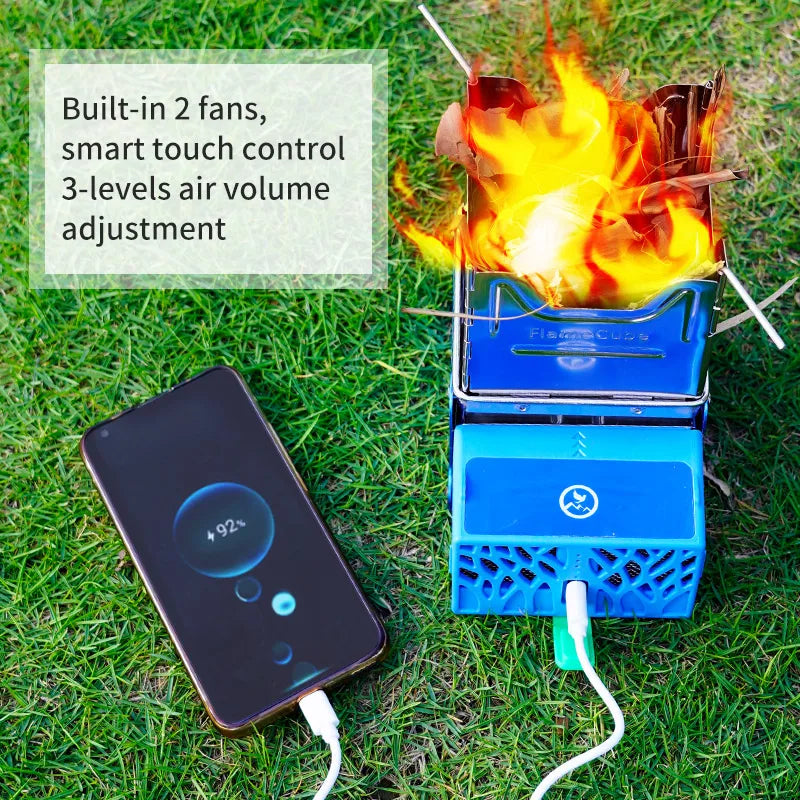 Flame Cube Portable Wood Burning Camp Stove Outdoor Folding Backpacking USB Charger