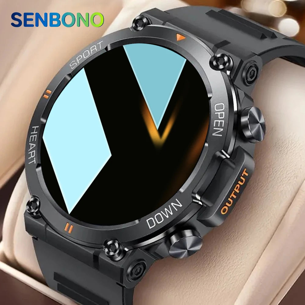 SENBONO Rugged Military Smart Watch for Men with Heart Rate Tracking and Waterproof Design