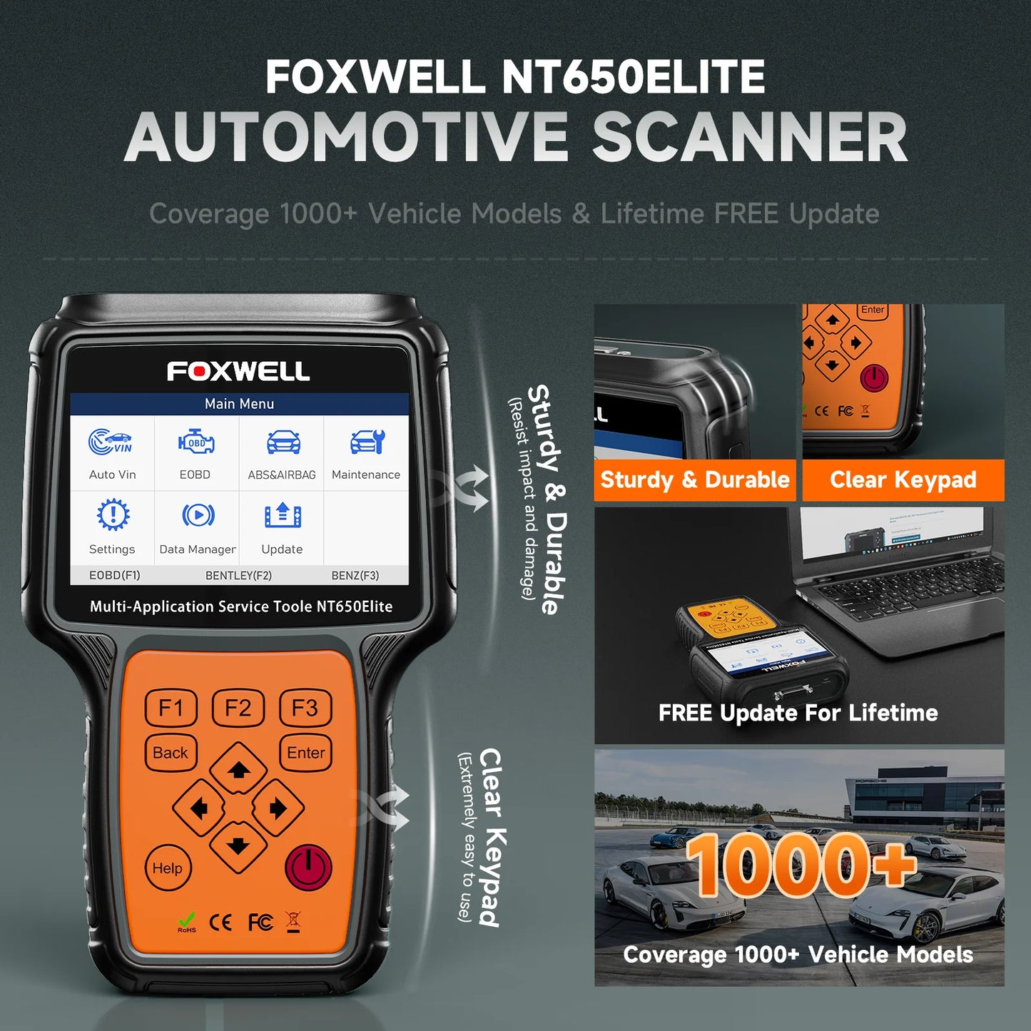 Foxwell NT650 Elite OBD2 Automotive Scanner with 26 Plus Reset Functions for Professional Diagnostics