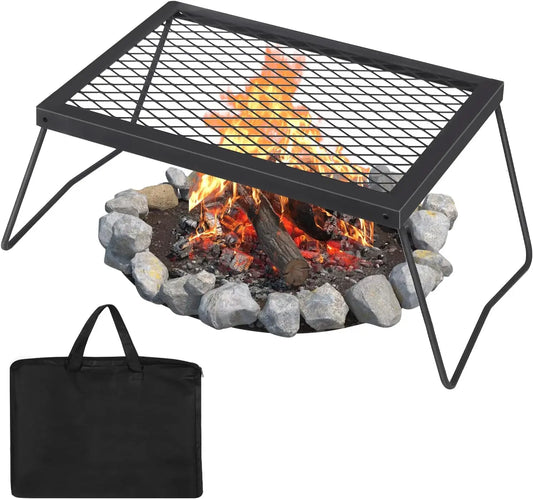 Folding Campfire Grill Heavy Duty Steel Mesh Grate Portable Camping Grilling Rack