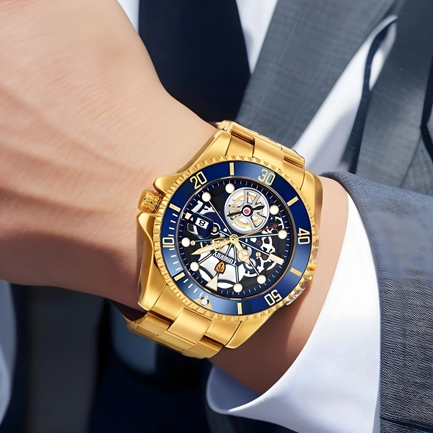 Men's Quartz Watch with Rotating Bezel Luxury Design for Business and Daily Wear