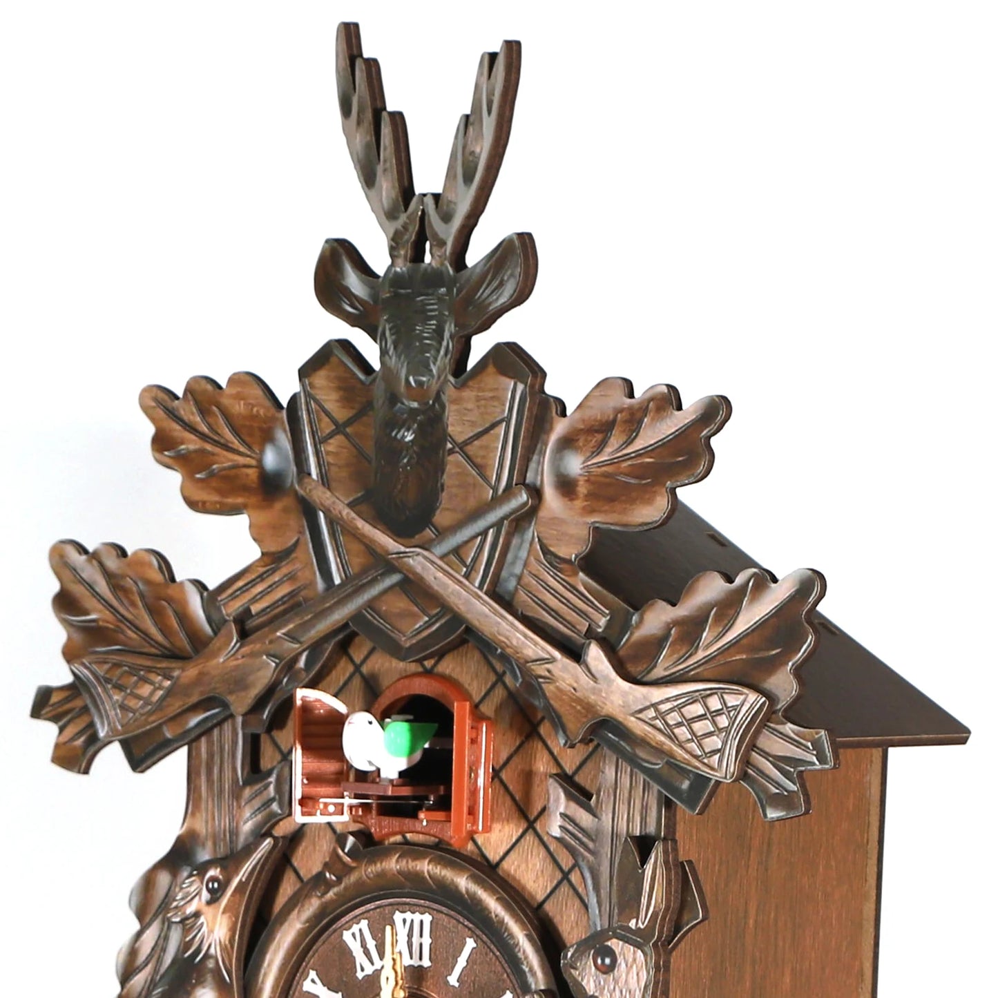 Antique Forest Cuckoo Clock – Silent Pendulum, Adjustable Sound, Deer, Rabbit, and Bird Design