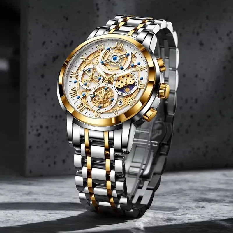 LIGE Luxury Waterproof Men's Watch with Luminous Date Stainless Steel Chronograph