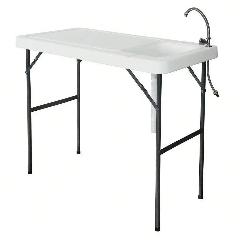 Folding Fish Cleaning Table with Sink and Faucet Portable Outdoor Camping Station