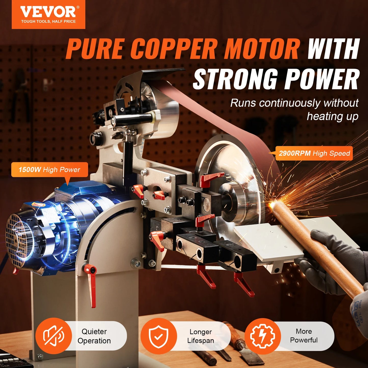 VEVOR 1500W Variable Speed Belt Grinder Sander Polisher with Grinding Moulds and Belts