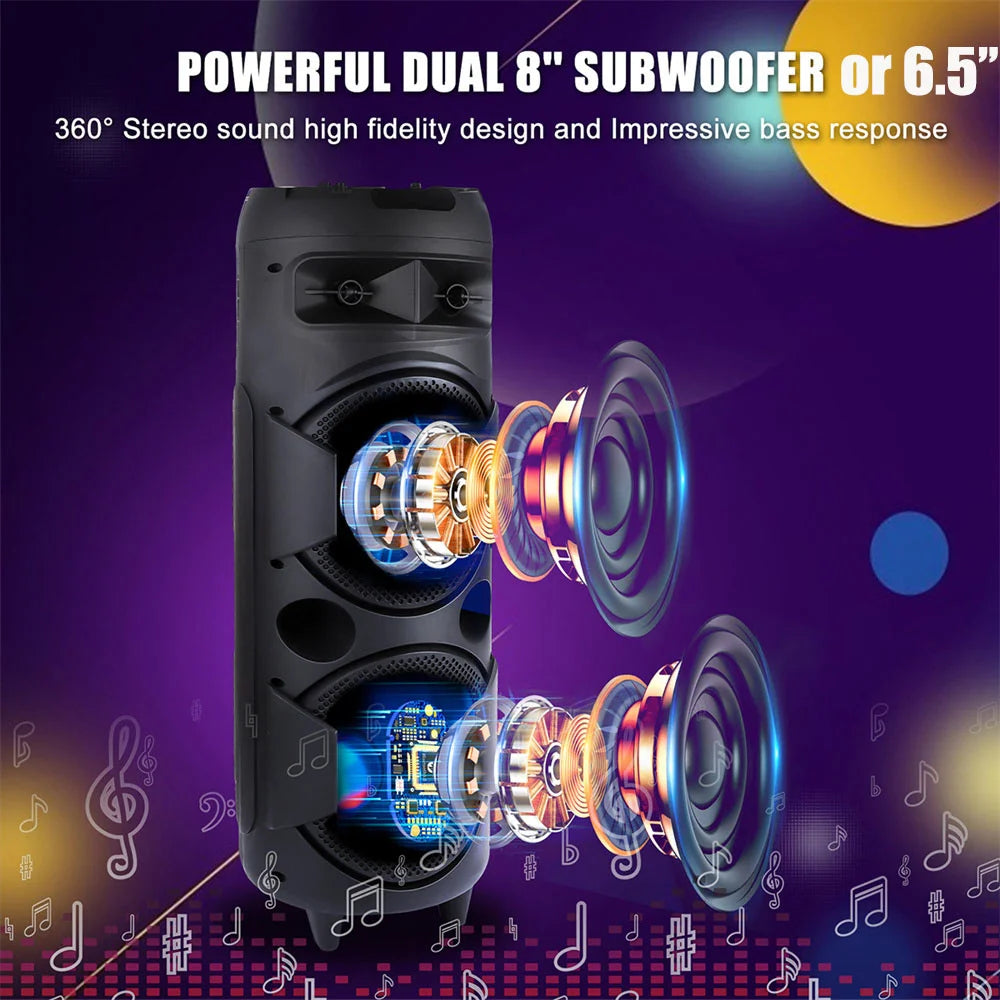 6000W Portable Bluetooth Speaker with Heavy Bass RGB Light for Party and Karaoke