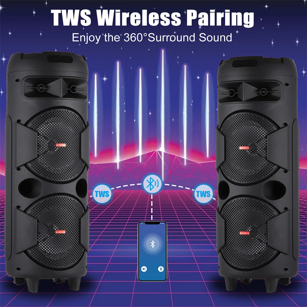6000W Portable Bluetooth Speaker with Heavy Bass RGB Light for Party and Karaoke