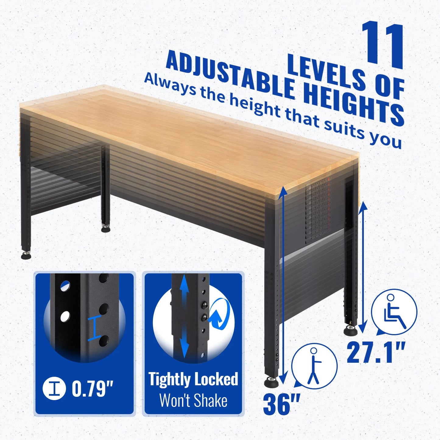 SucceBuyMulti Adjustable Workbench Woodworking Hardwood Work Bench with Power Outlets Foot Pads for Workshop DIY Office Home Use
