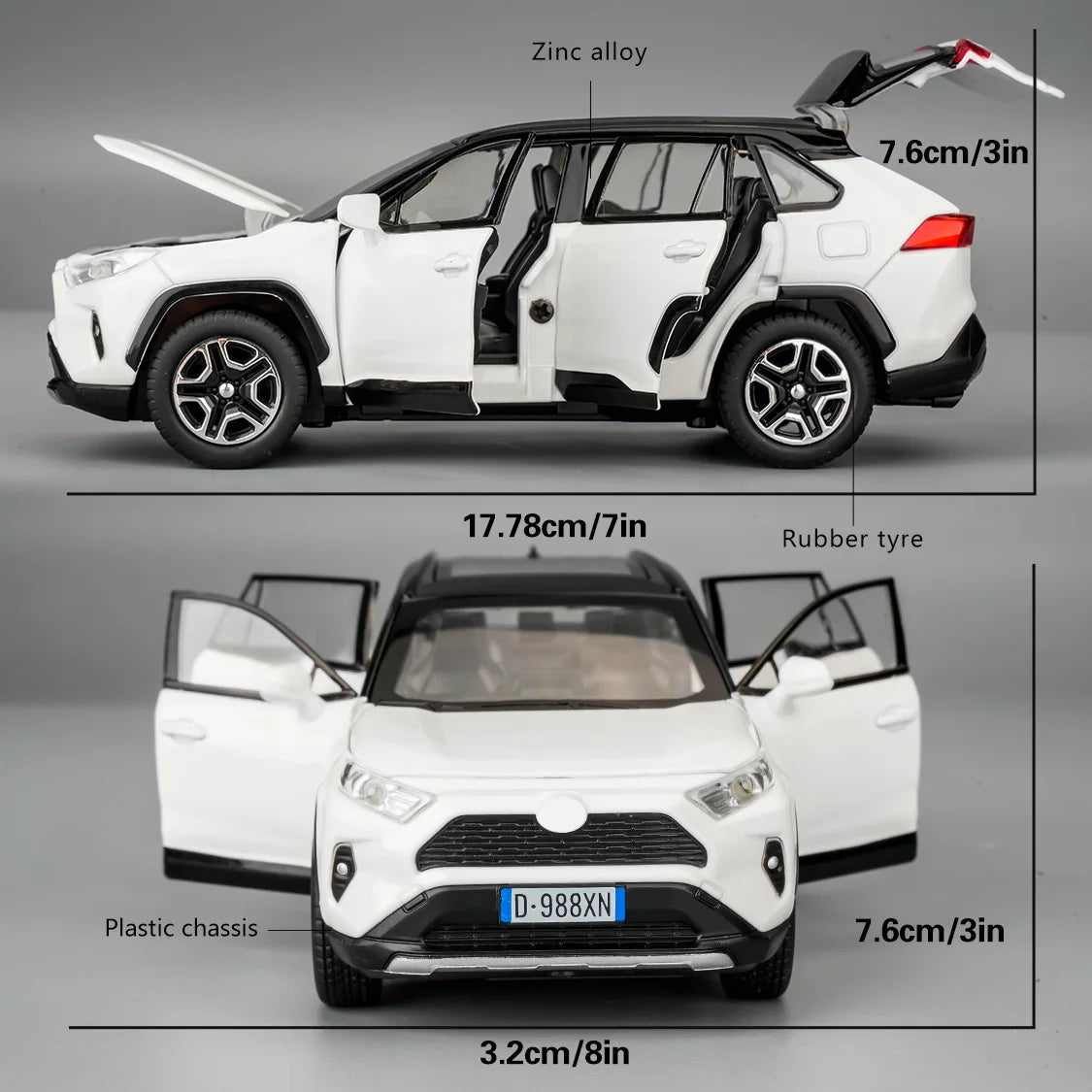 1/32 RAV4 Alloy Diecast Model Car with Light Sound and Opening Doors for Kids