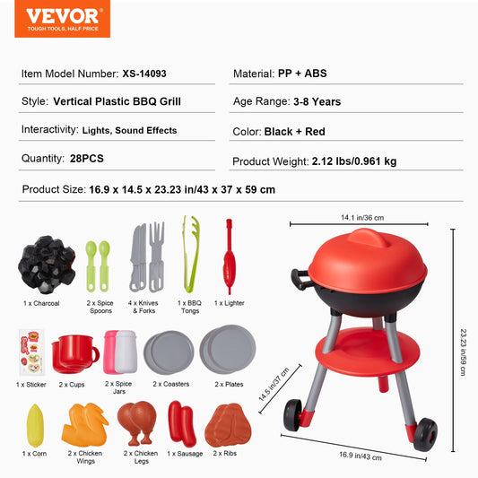 VEVOR 28PCS BBQ Grill Toy Set Montessori Cooking Playset for Kids Birthday Gifts