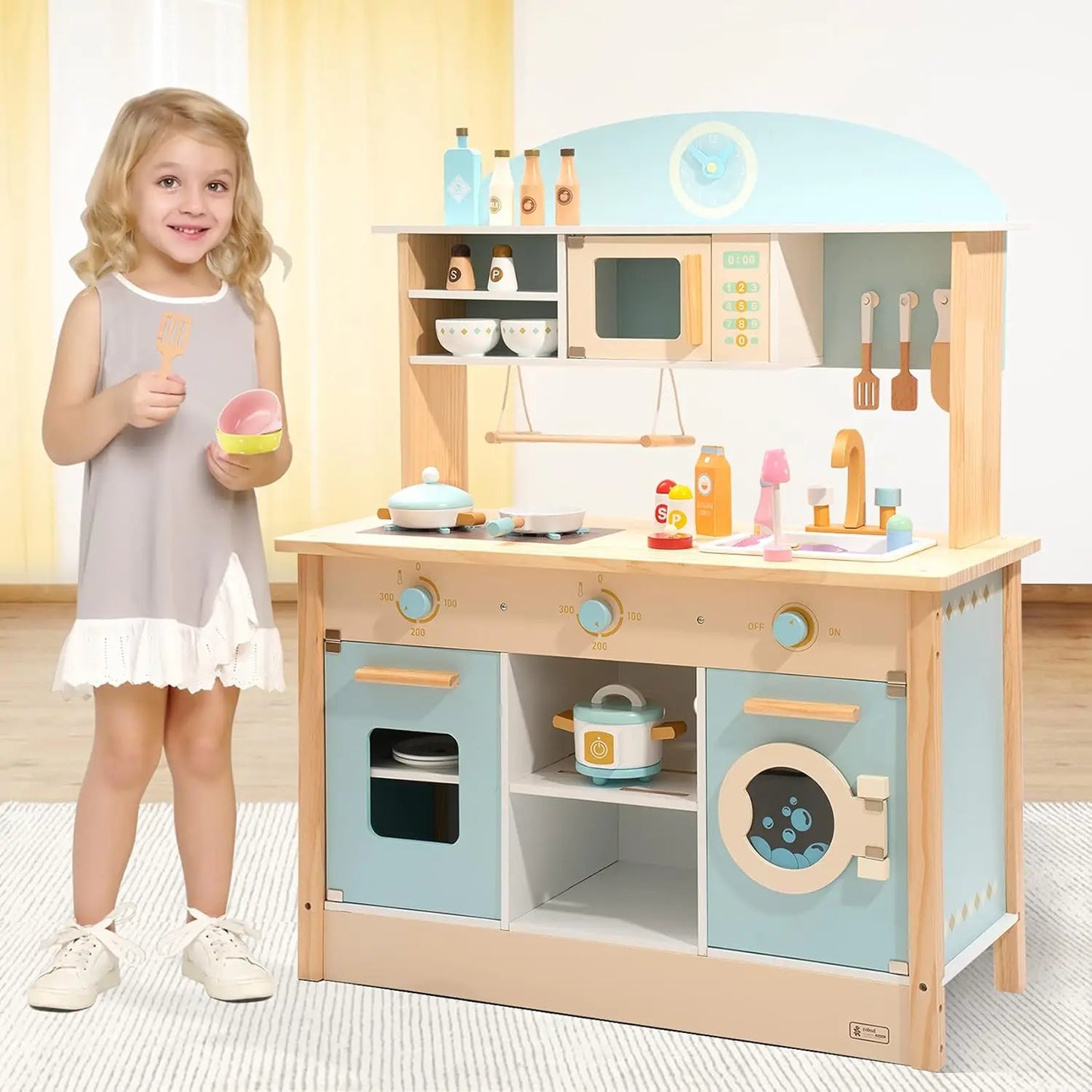 Robotime Robud Wooden Play Kitchen Set for Kids Imaginative Cooking Fun Ages 3 and Up
