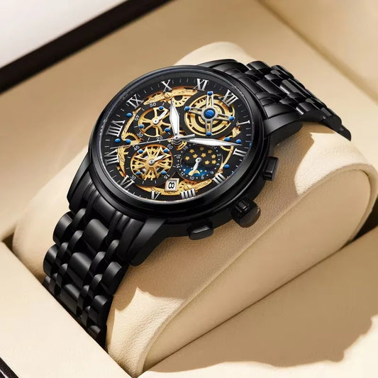 LIGE Luxury Waterproof Men's Watch with Luminous Date Stainless Steel Chronograph