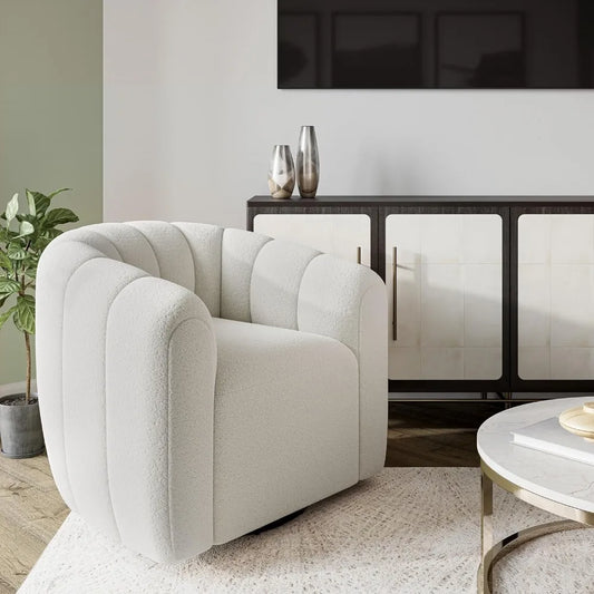 Modern Swivel Accent Chair, Round Barrel Armchairs with Wide Upholstered, Comfy Swivel Accent Chair for Living Room Office Bedr