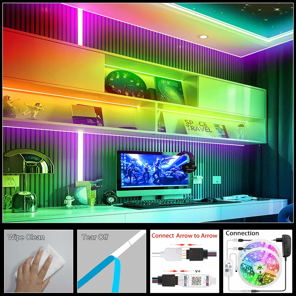 COB RGB LED Strip Lights Bluetooth Bright 6M 12M 546LEDS/m for Game Room Bedroom Kitchen Lighting Home Decor COB LED Light Strip