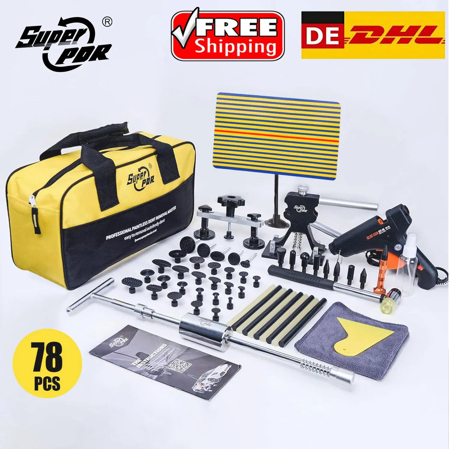 Professional PDR Car Paintless Dent Repair Kit with Auto Dent Puller Tools