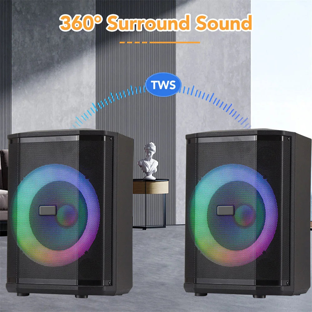 5000W Portable Bluetooth Party Speaker with 8 Inch Subwoofer and DJ LED Lights