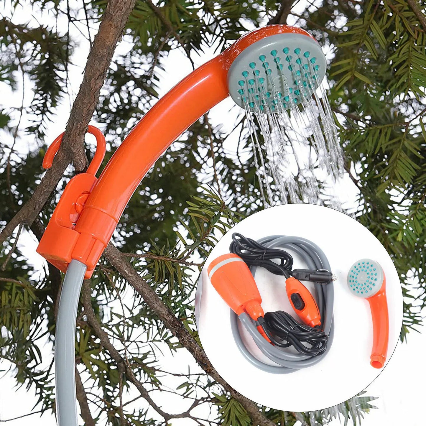 62W 12V Portable Outdoor Shower Head Water Pump for Camping and Hiking Adventures